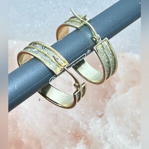 925 Gold Plated Hoop Earrings – Sterling Silver with Sparkling Pave 4366 B